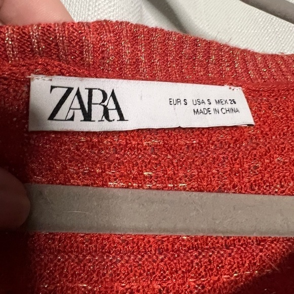Zara Orange Metallic Oversized Knit Shirt Small - Picture 6 of 11